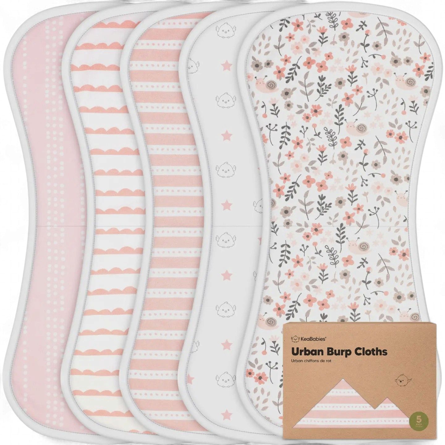 5 Pack Urban Burp Cloths, Style: Sweet Charm