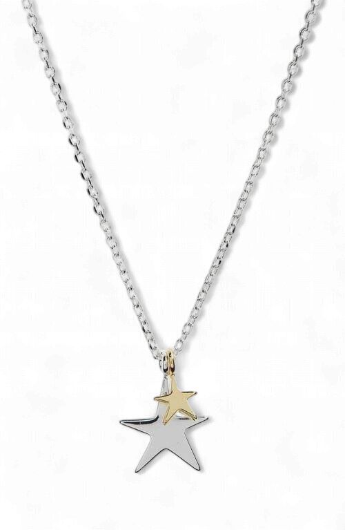 Two Tone Double Star Necklace- Silver Plated