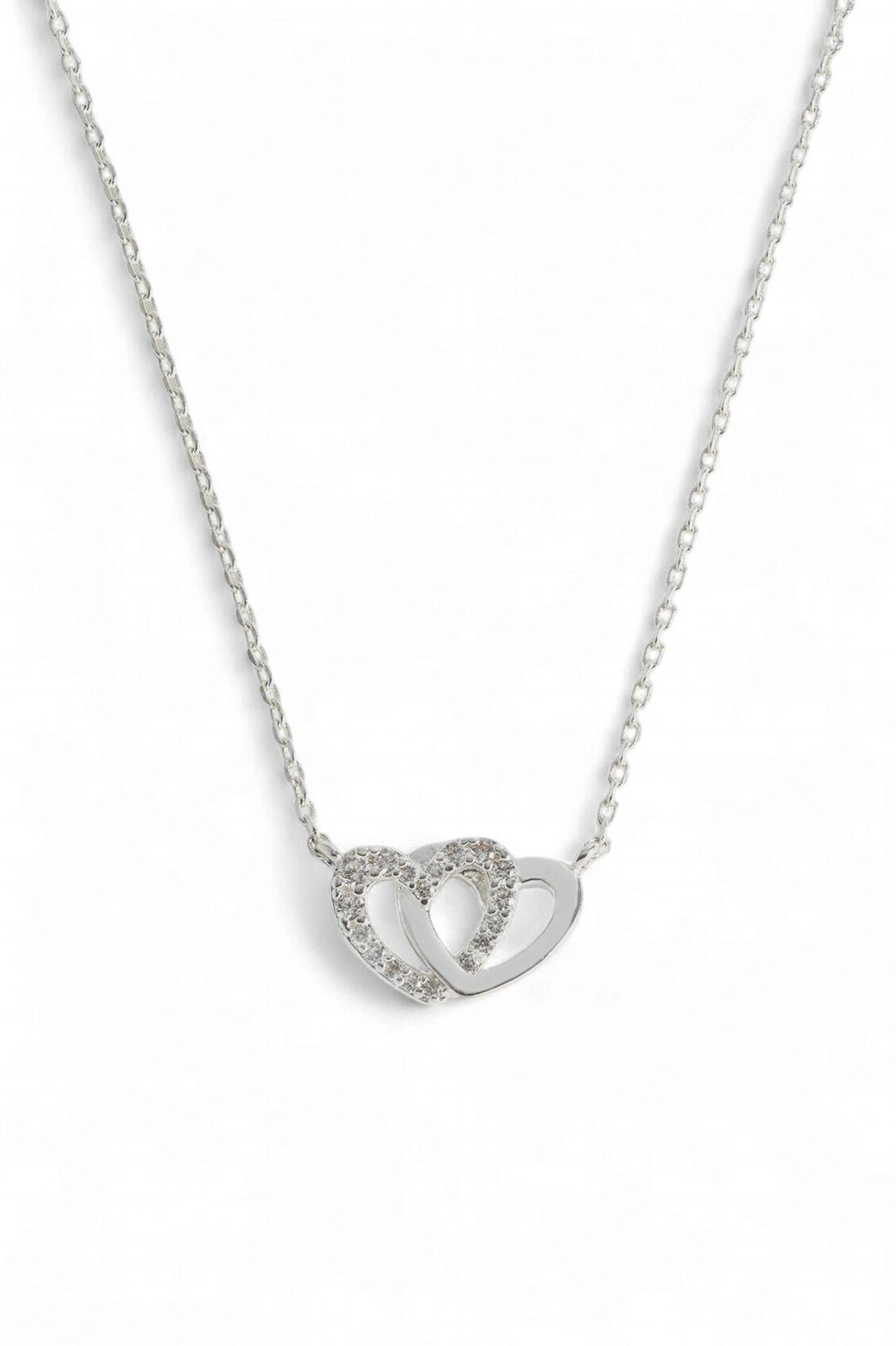 Cz Interlocking Heart Necklace- Silver Plated