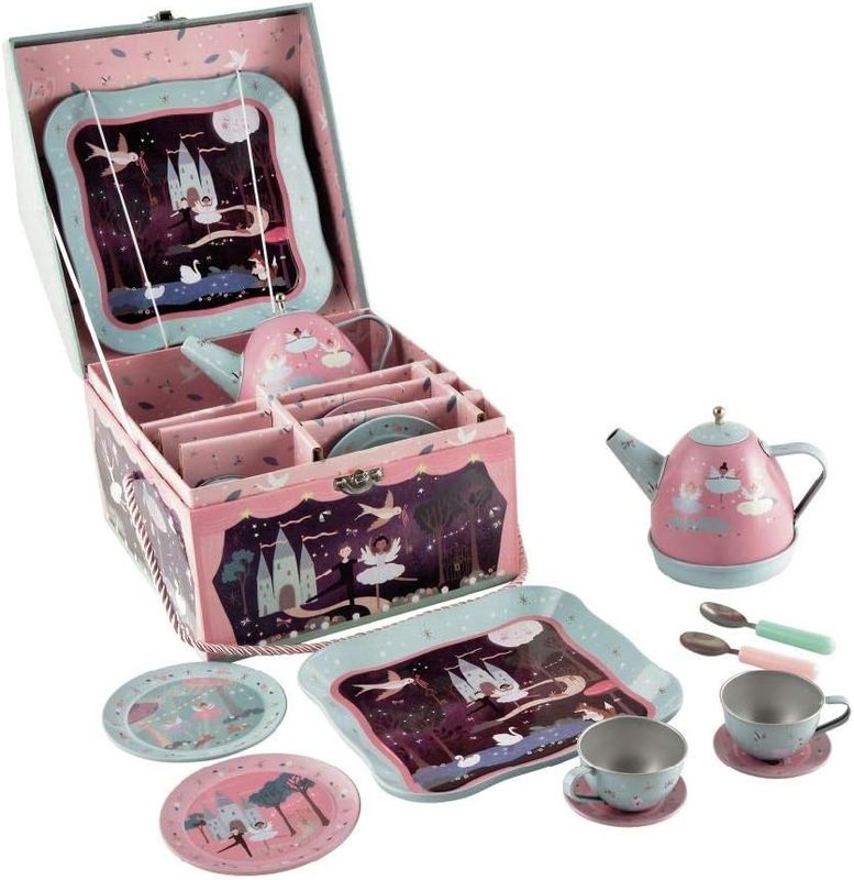 Enchanted Musical 11pc Tin Tea Set in House Case