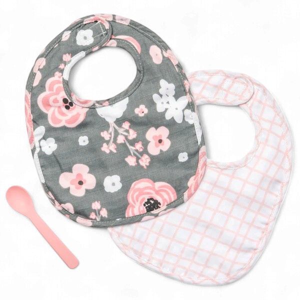 Muslin Bib Sets, Style: Charcoal Flower