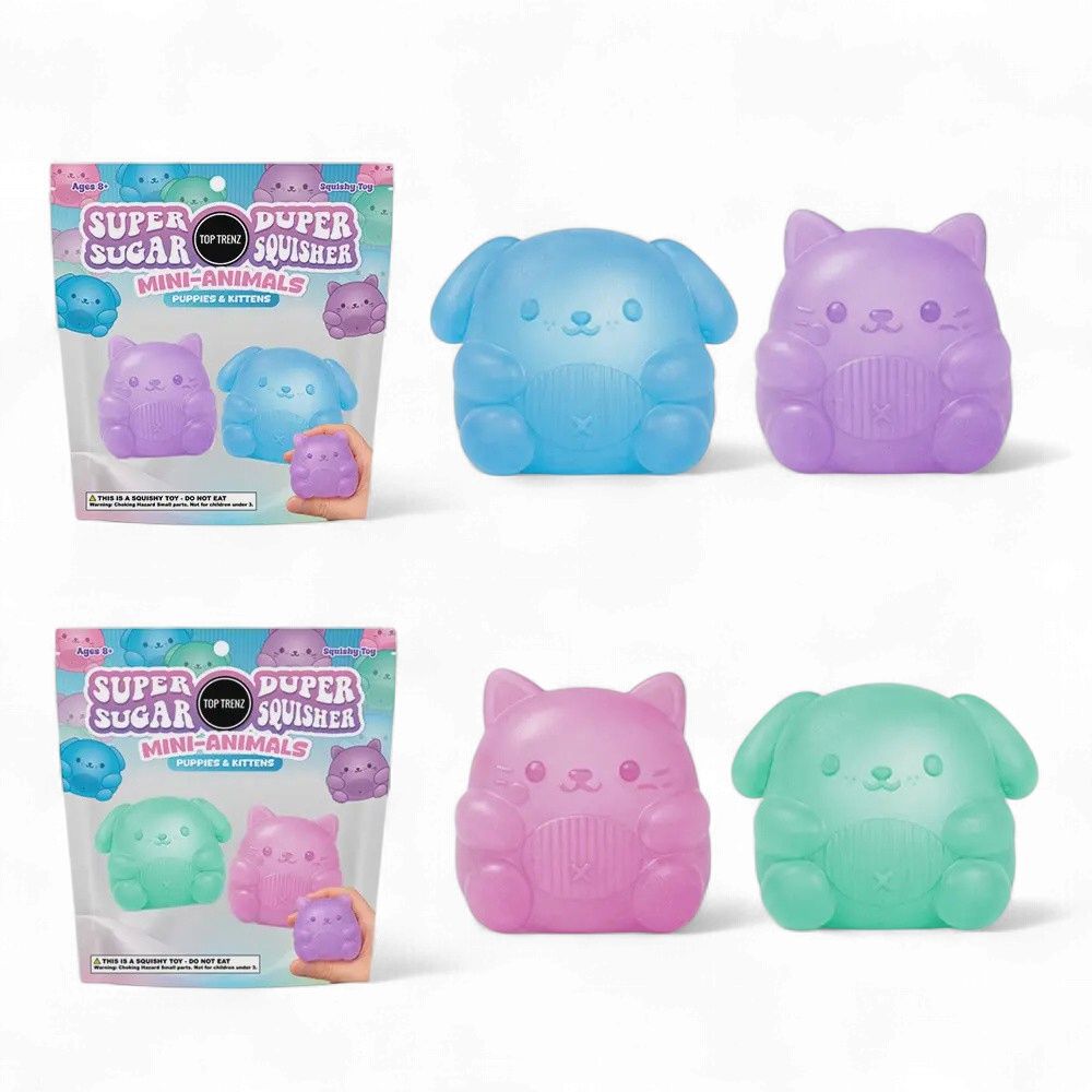 Super Duper Sugar Squisher Mini 2 Pack, Style: Kitty &amp; Puppy