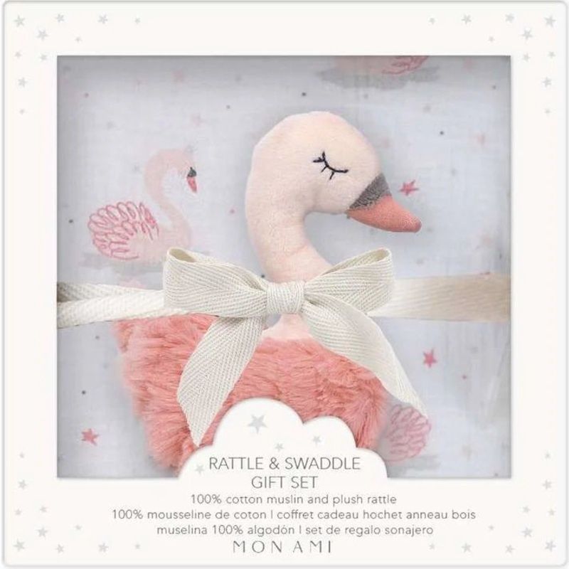 Swaddle &amp; Rattle Gift Set, Style: French Swan