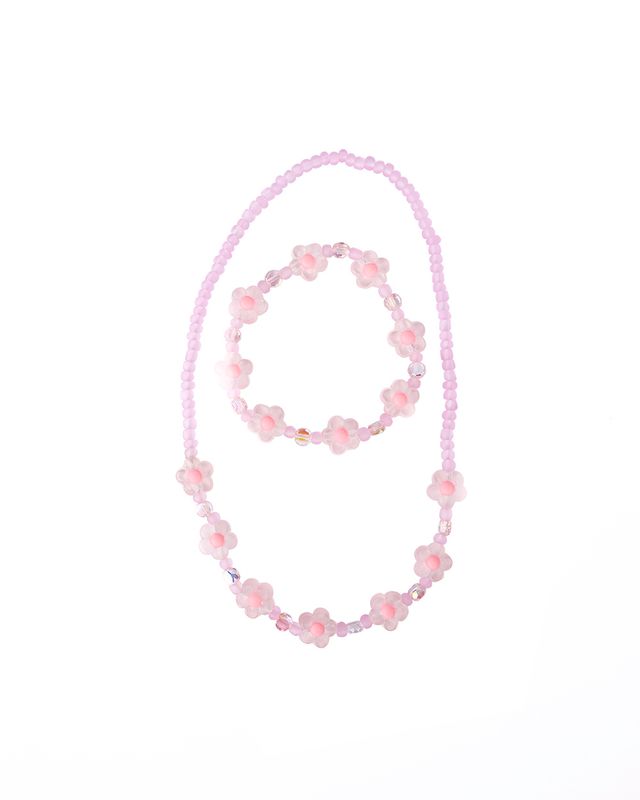 Pink Crystal Blooms Necklace &amp; Bracelet Set, 2pc