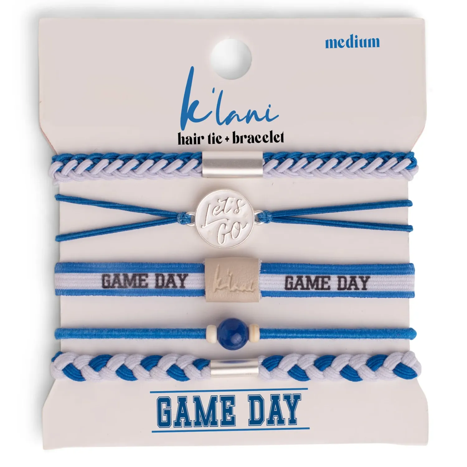 Game Day Hair Tie Bracelets / Blue &amp; White