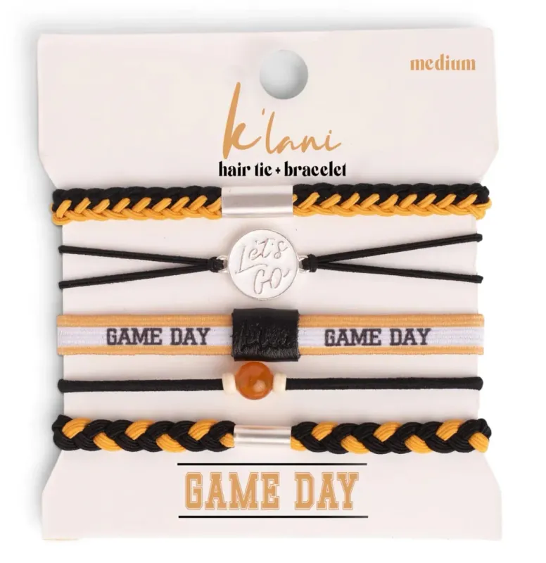 Game Day Hair Tie Bracelets / Black &amp; Gold