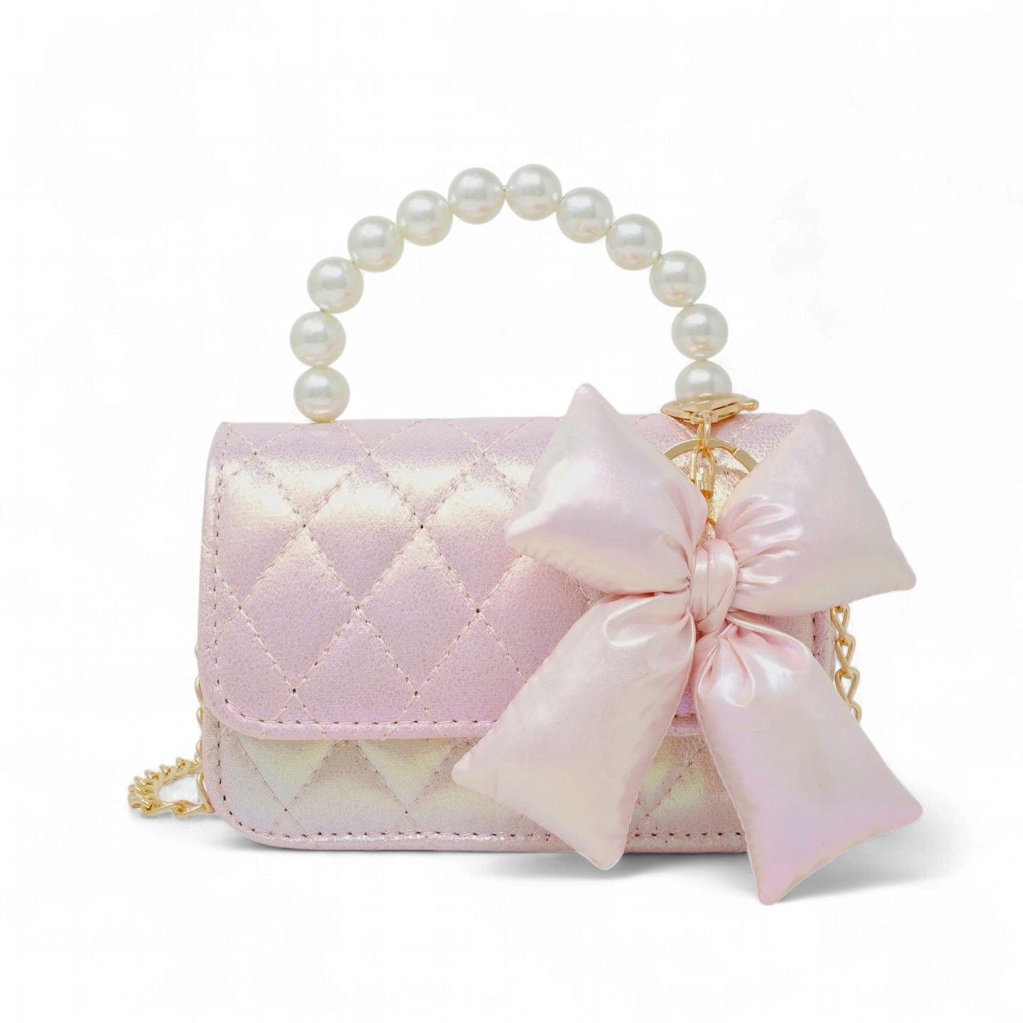 Shiny Quilted Fluffy Bow Handbag