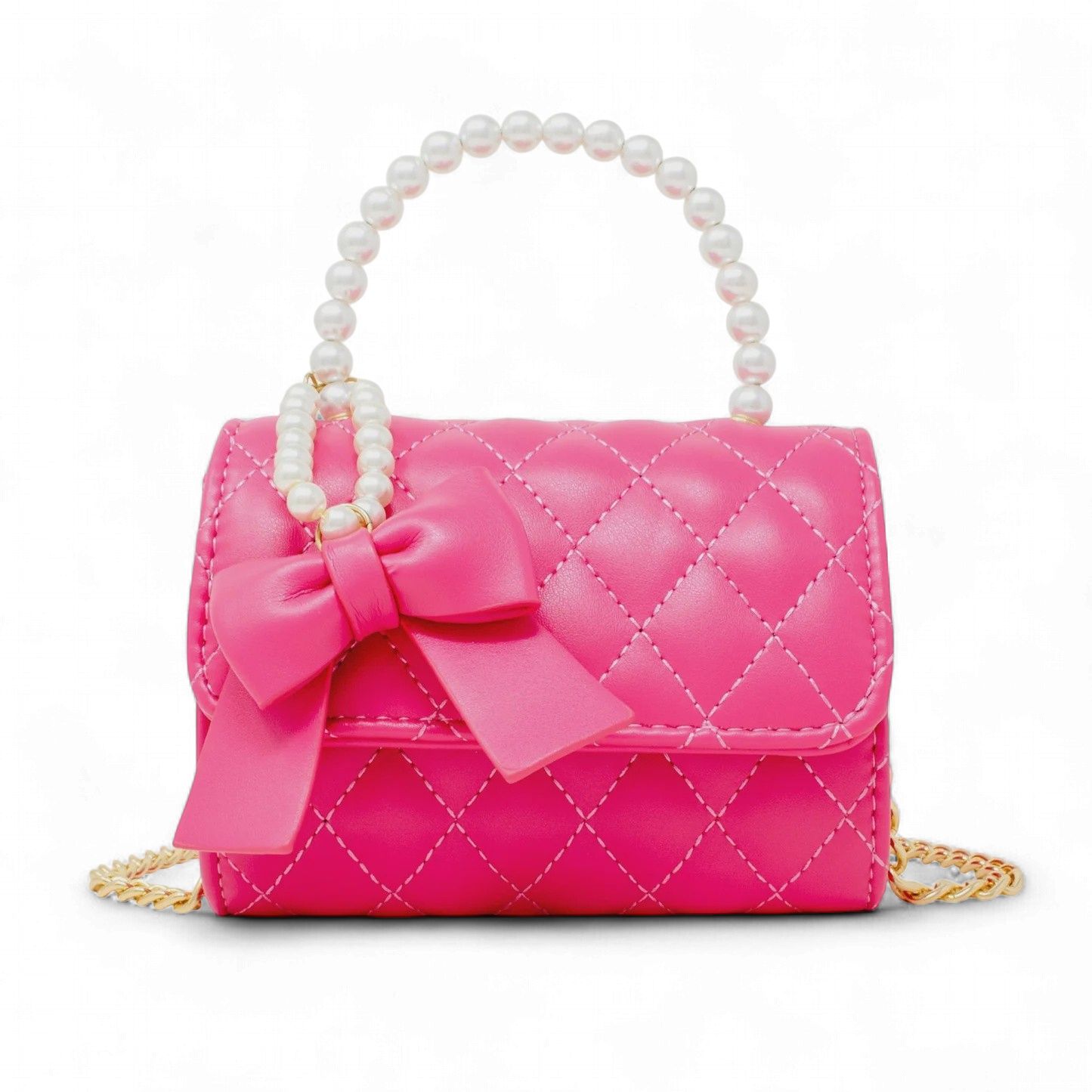 Quilted Pearl Handle Bow Ribbon Handbag