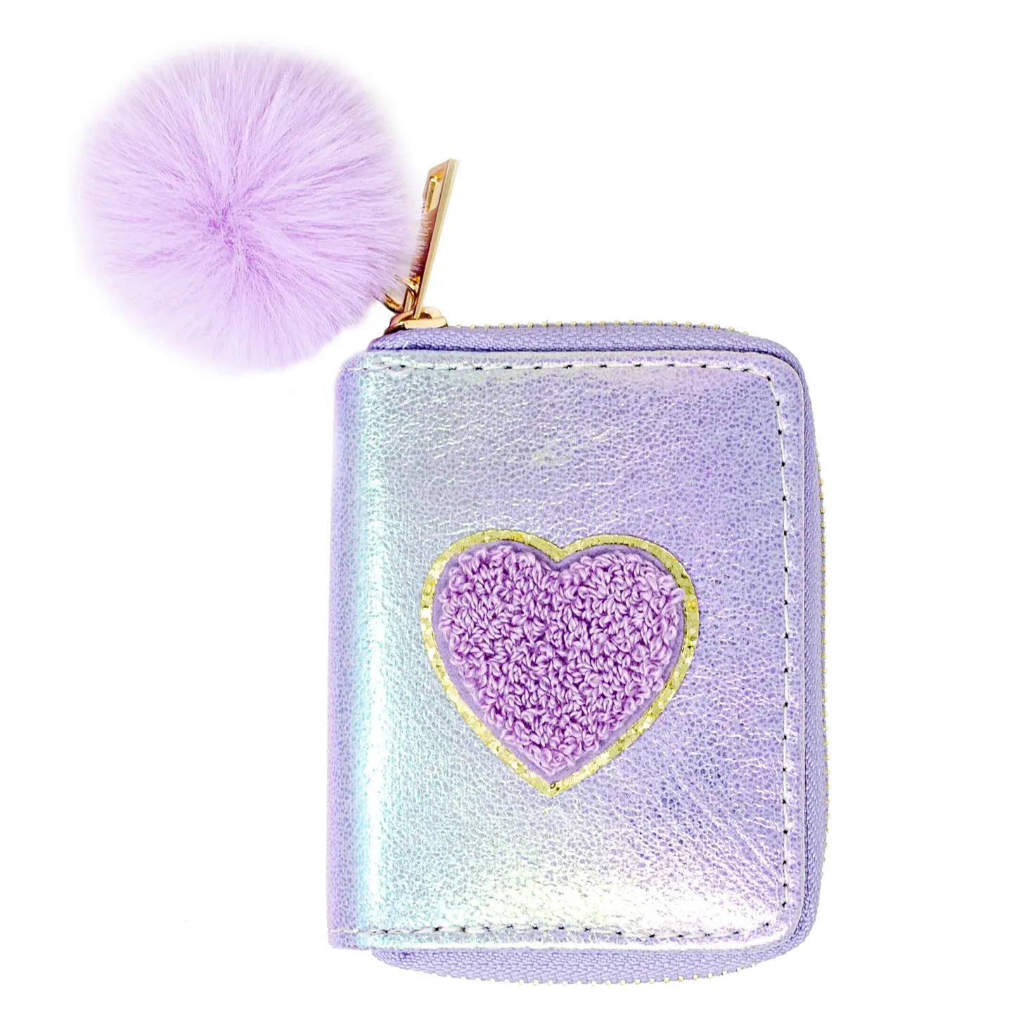 Shiny Heart Patch Wallet, Color: Purple