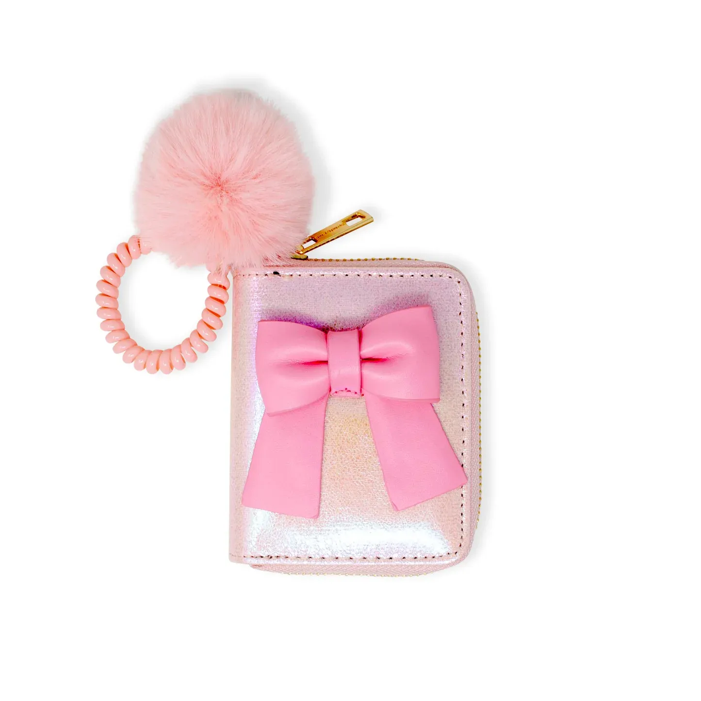 Shiny Bow Spiral Strap Wallet, Color: Pink