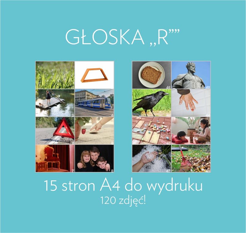 FISZKI Głoska ,,R&#39;&#39; 15 stron A4 120 zdjęć PDF do wydruku