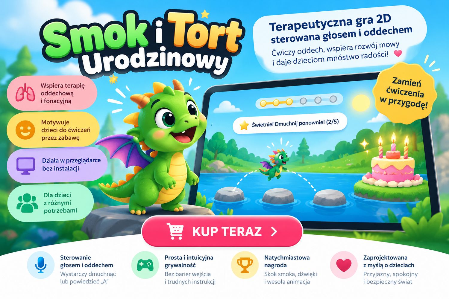 Terapeutyczna Gra Smok i Tort Urodzinowy  Sterowana głosem i oddechem