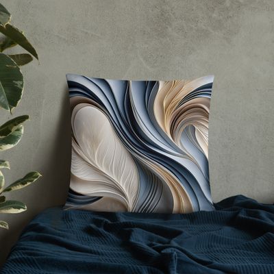 Golden Air – Soft Blue & Gold Flowing Abstract Pillow Golden Air – Soft Blue & Gold Flowing Abstract Pillow