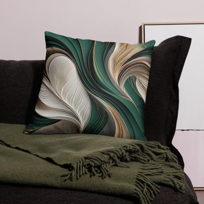 Golden Air – Emerald & Gold Flowing Abstract Pillow Golden Air – Emerald & Gold Flowing Abstract Pillow