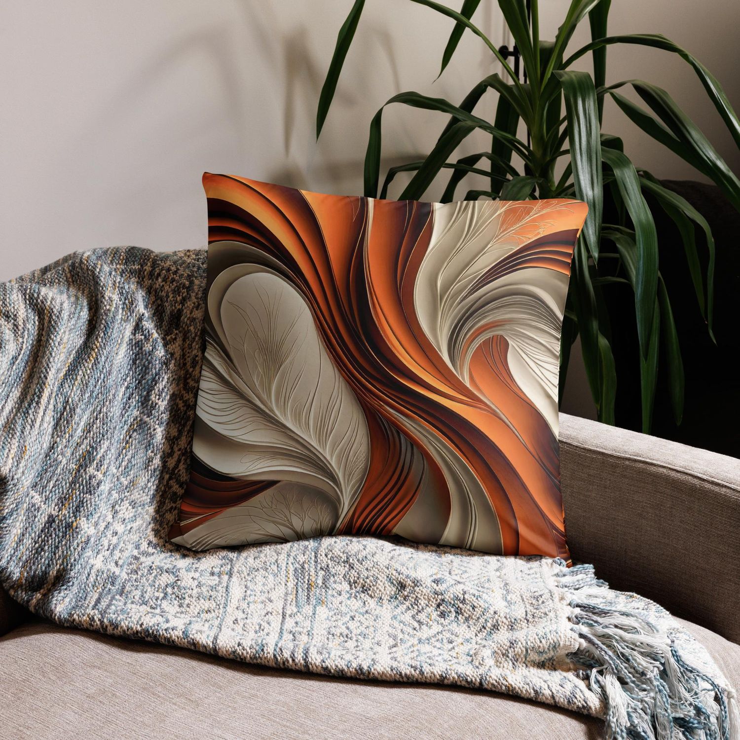 Golden Air – Copper &amp; Bronze Flowing Abstract Pillow
