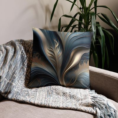 Emerald Whisper - Teal and Gold Abstract Floral Art Pillow