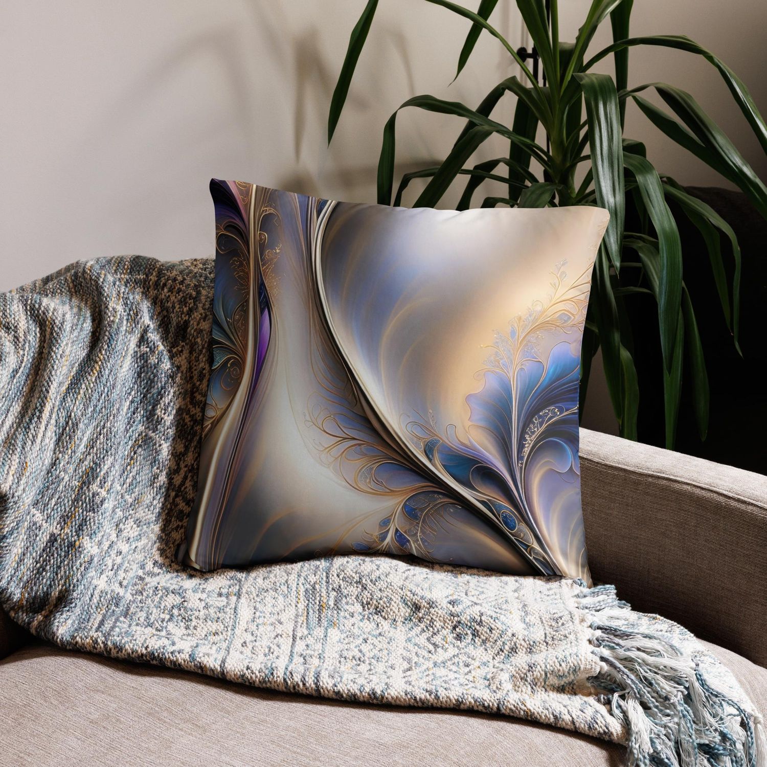 Golden Flow - Abstract Blue and Gold Fluid Art Pillow
