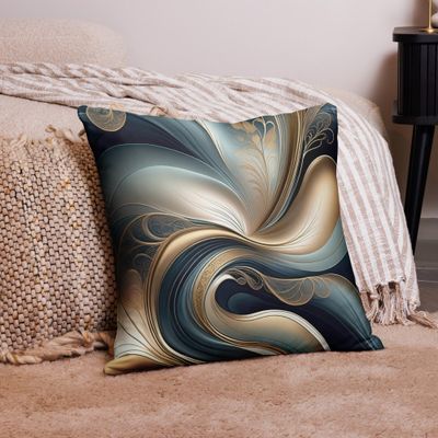 Golden Serenade - Teal and Gold Abstract Floral Pillow