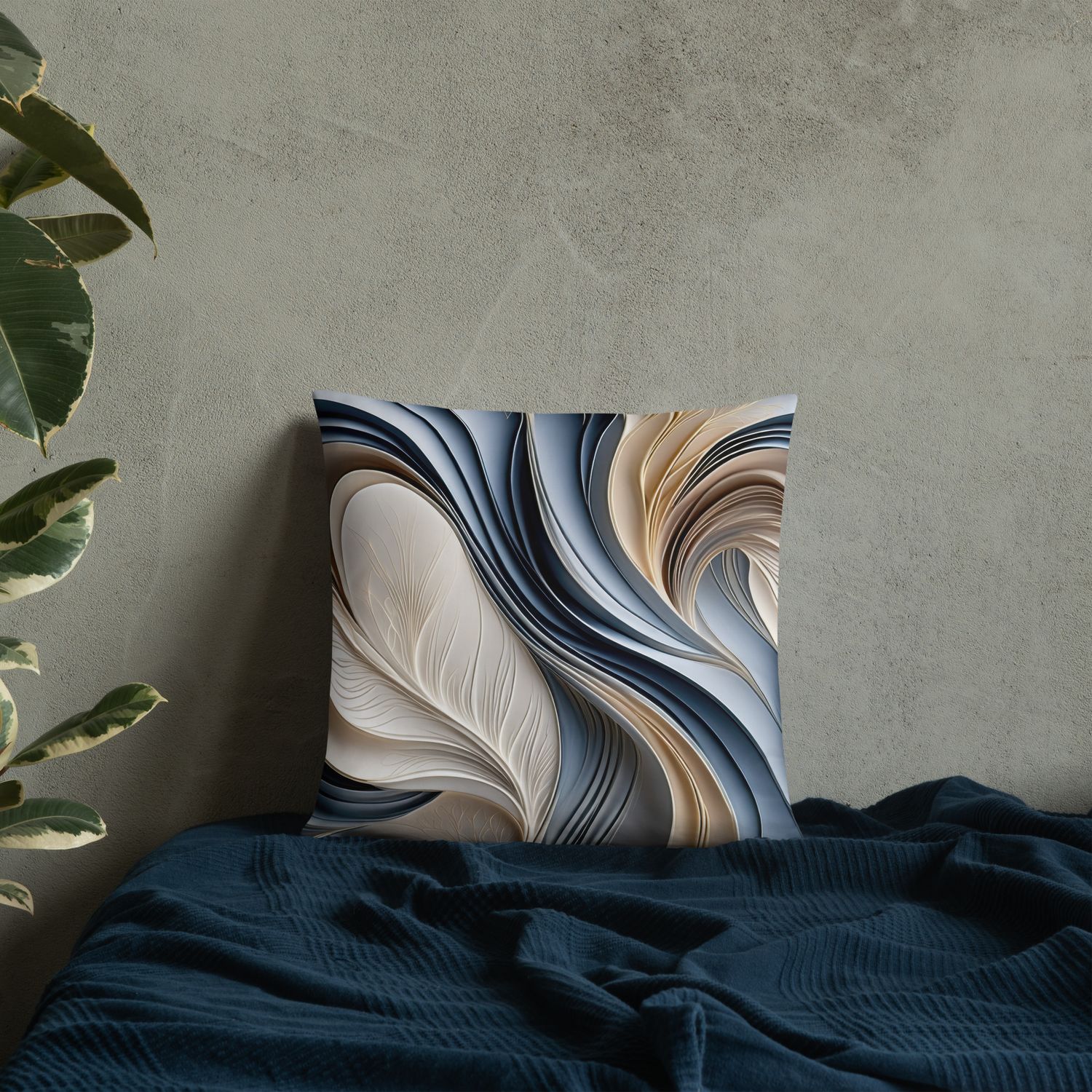 Golden Air – Soft Blue &amp; Gold Flowing Abstract Pillow, Size: 18×18 in — Throw Pillow
