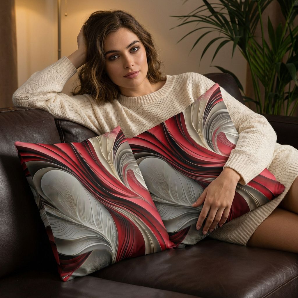 Golden Air – Cranberry &amp; Champagne Flowing Abstract  Pillow