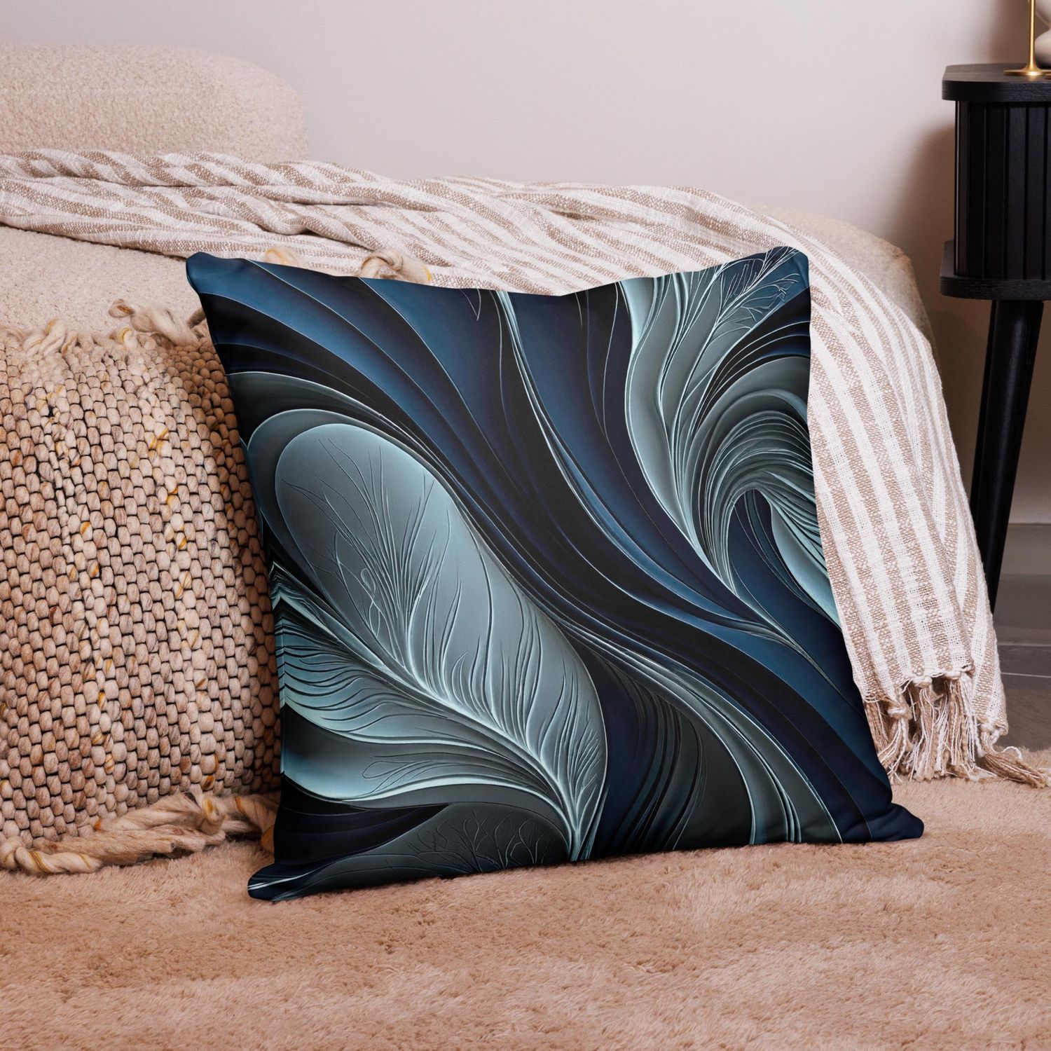 Golden Air – Indigo Flowing Abstract Pillow