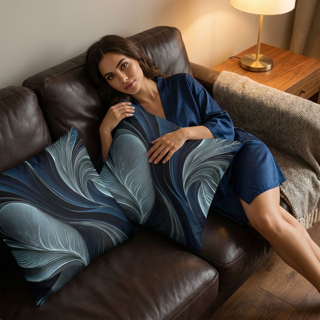 Golden Air – Indigo Flowing Abstract Pillow