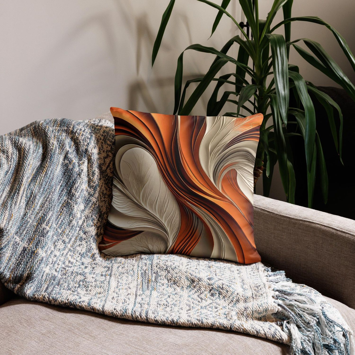 Golden Air – Copper &amp; Bronze Flowing Abstract Pillow, Size: 18×18 in — Throw Pillow