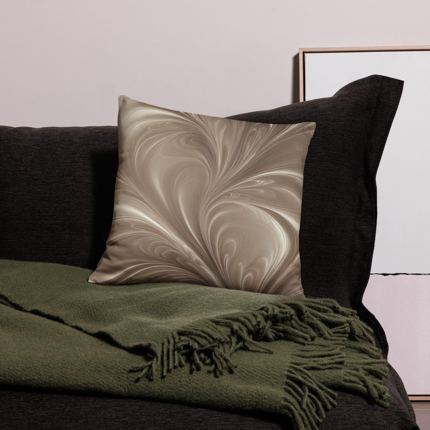 Cream Swirl - Soft Beige Abstract Flowing Design Pillow, Size: 18×18 in — Throw Pillow
