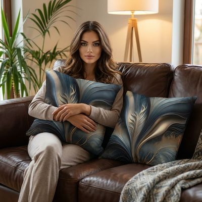 Emerald Whisper - Teal and Gold Abstract Floral Art Pillow