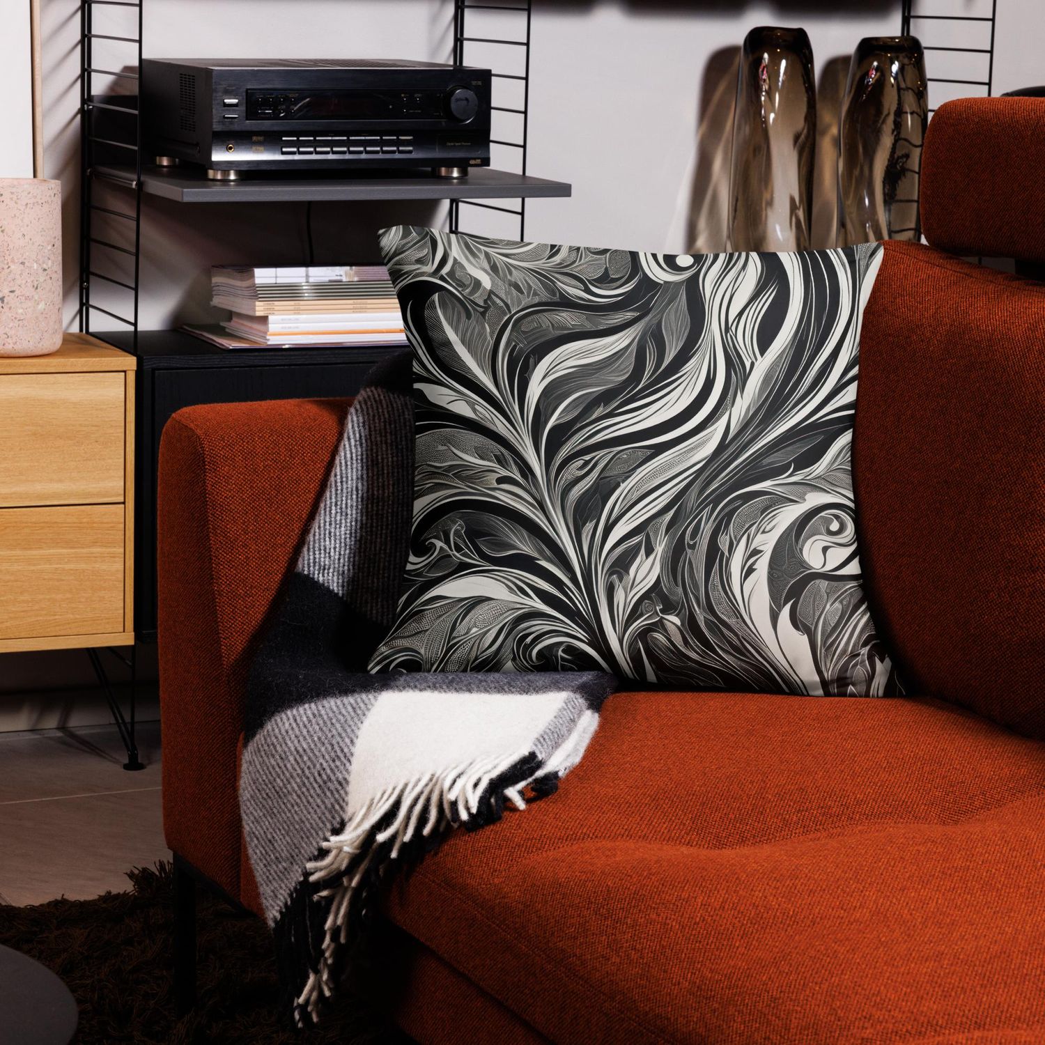 Elegant - Black and White Abstract Flow Pillow