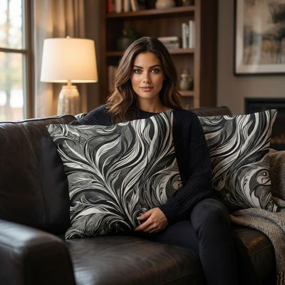 Elegant - Black and White Abstract Flow Pillow