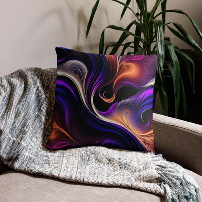 Fiery Waves - Bold Purple, Orange, and Gold Abstract Pillow