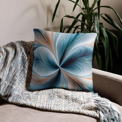 Floral Cascade - Soft Teal and Gold Abstract Flow  Pillow