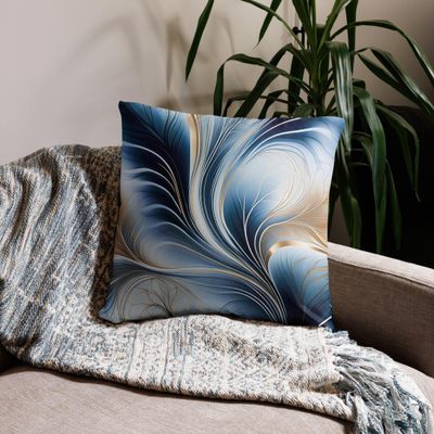 Golden Breeze - Flow of Blue and Gold Abstract Pillow