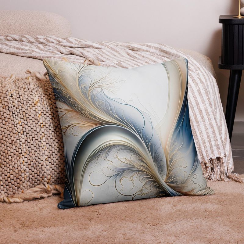 Golden Breeze - Soft Blue and Gold Flowing Abstract Pillow