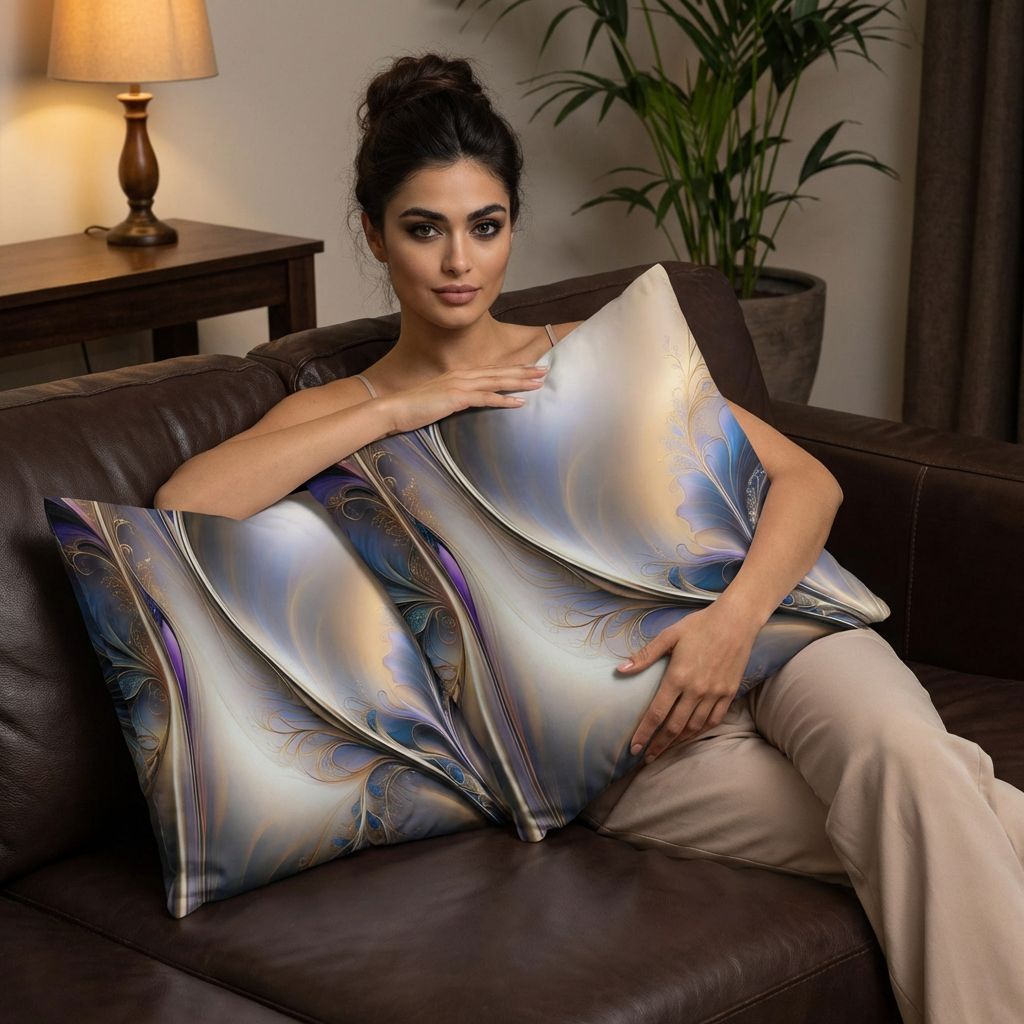 Golden Flow - Abstract Blue and Gold Fluid Art Pillow