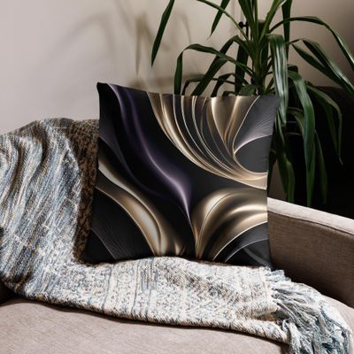 Golden Flow - Luxurious Black and Gold Abstract Pillow