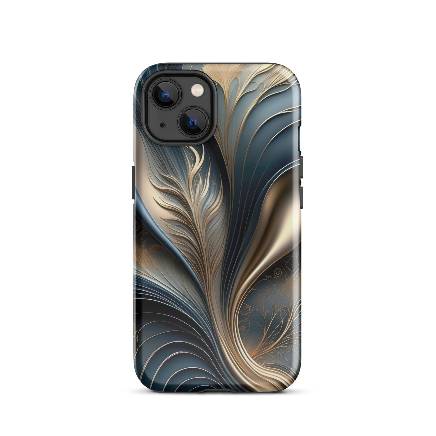 Emerald Whisper - Teal and Gold Abstract Floral Art, Size: iPhone 13