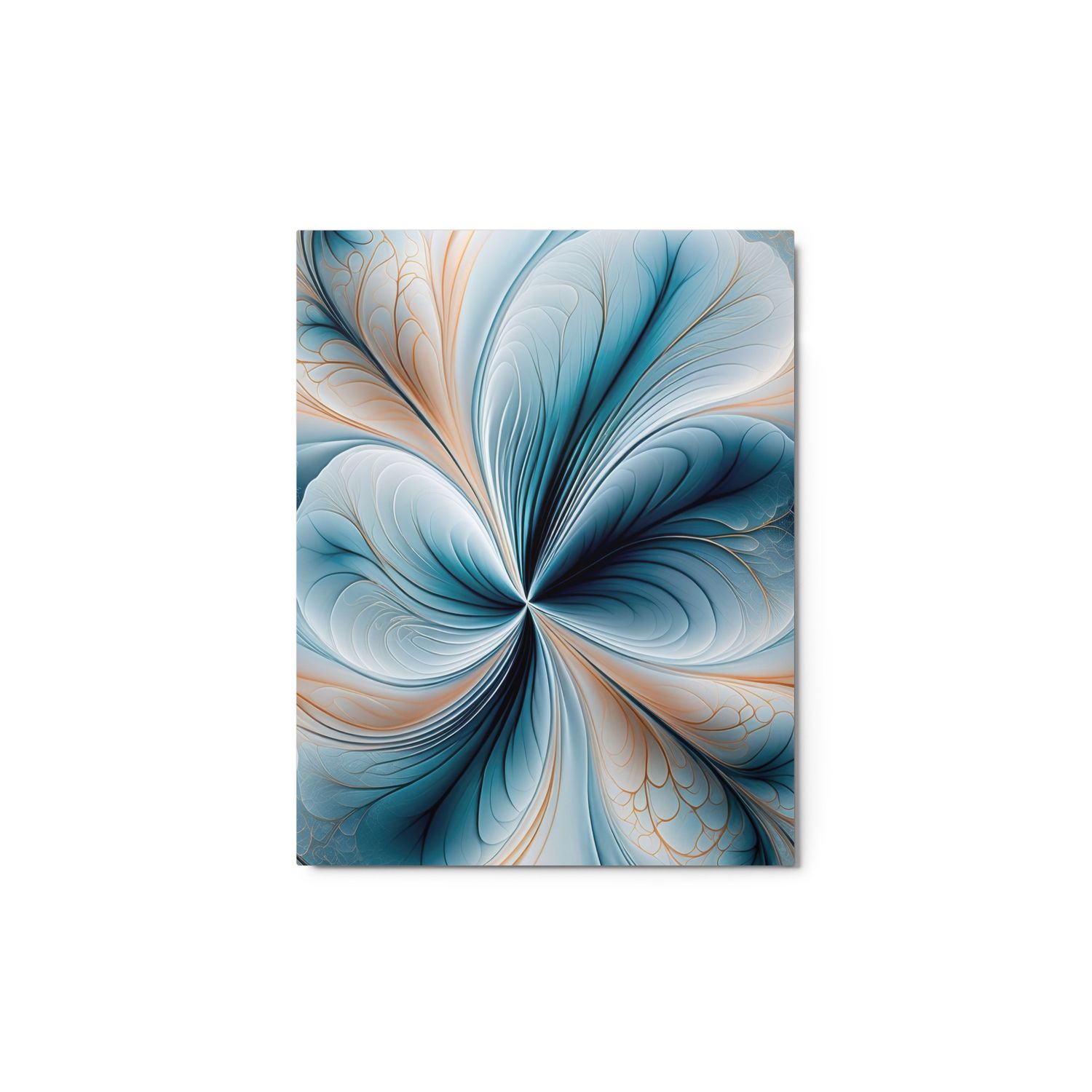 Floral Cascade Soft Teal and Gold Abstract Flow Metal Print