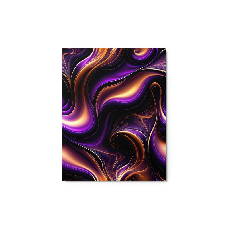 Radiant Ember Violet and Gold Fluid Art Design Metal Print