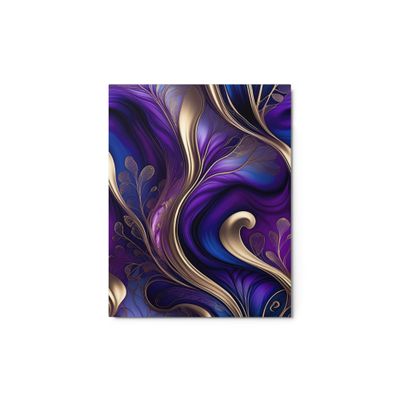 Midnight Petals Deep Purple and Gold Abstract Floral Metal Print
