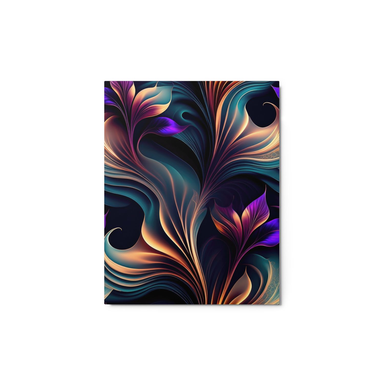 Vibrant Bloom Fiery Orange, Teal, and Purple Abstract Floral Art Metal Print