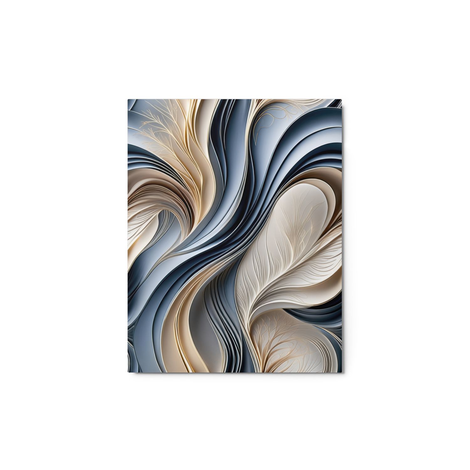 Golden Air Soft Blue and Gold Flowing Abstract Metal Print