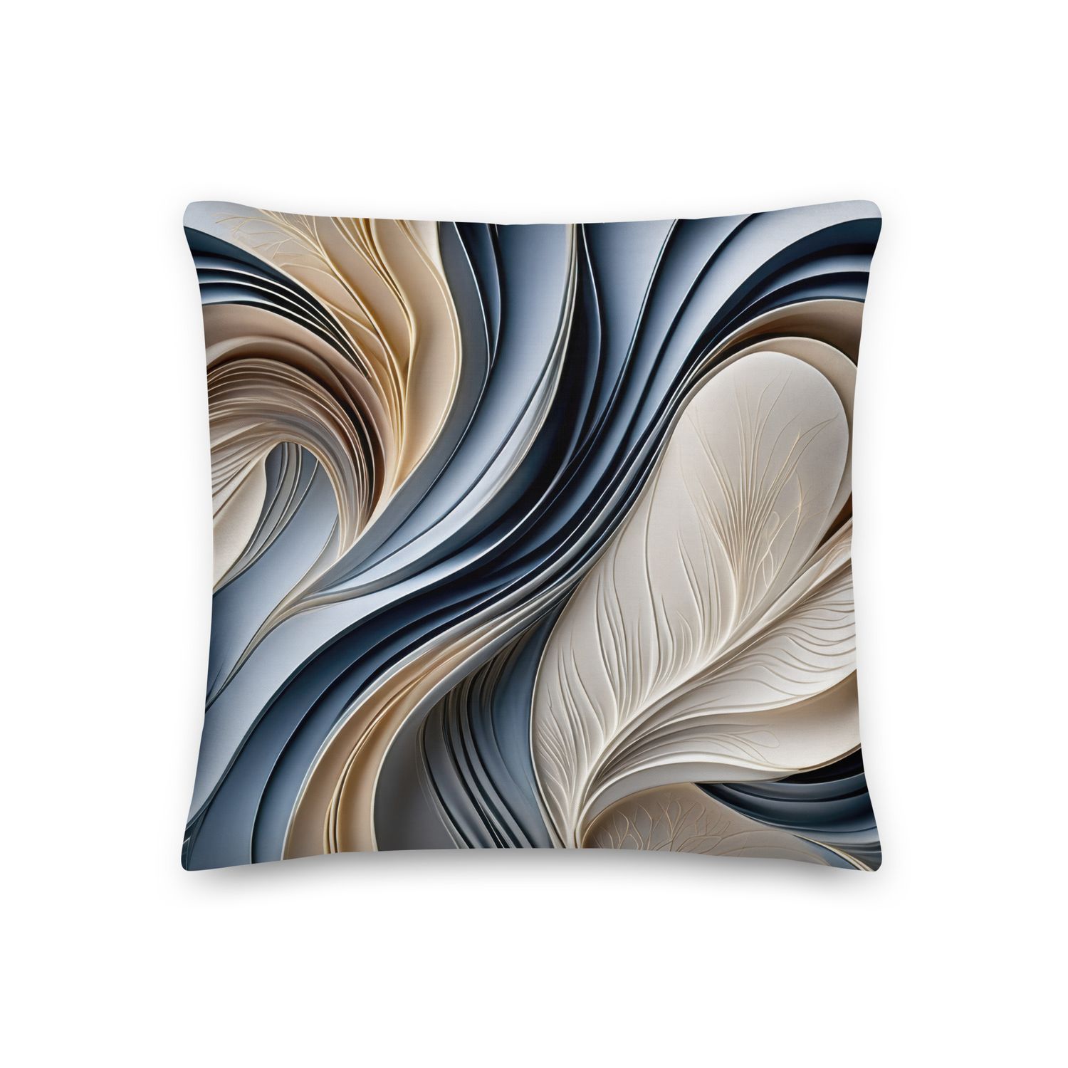 Golden Air – Soft Blue &amp; Gold Flowing Abstract Premium Pillow, Size: 18×18 - Premium Throw Pillow