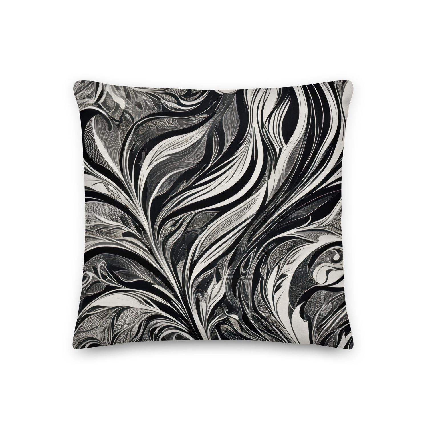 Elegant - Black and White Abstract Flow Premium Pillow, Size: 18×18 - Premium Throw Pillow
