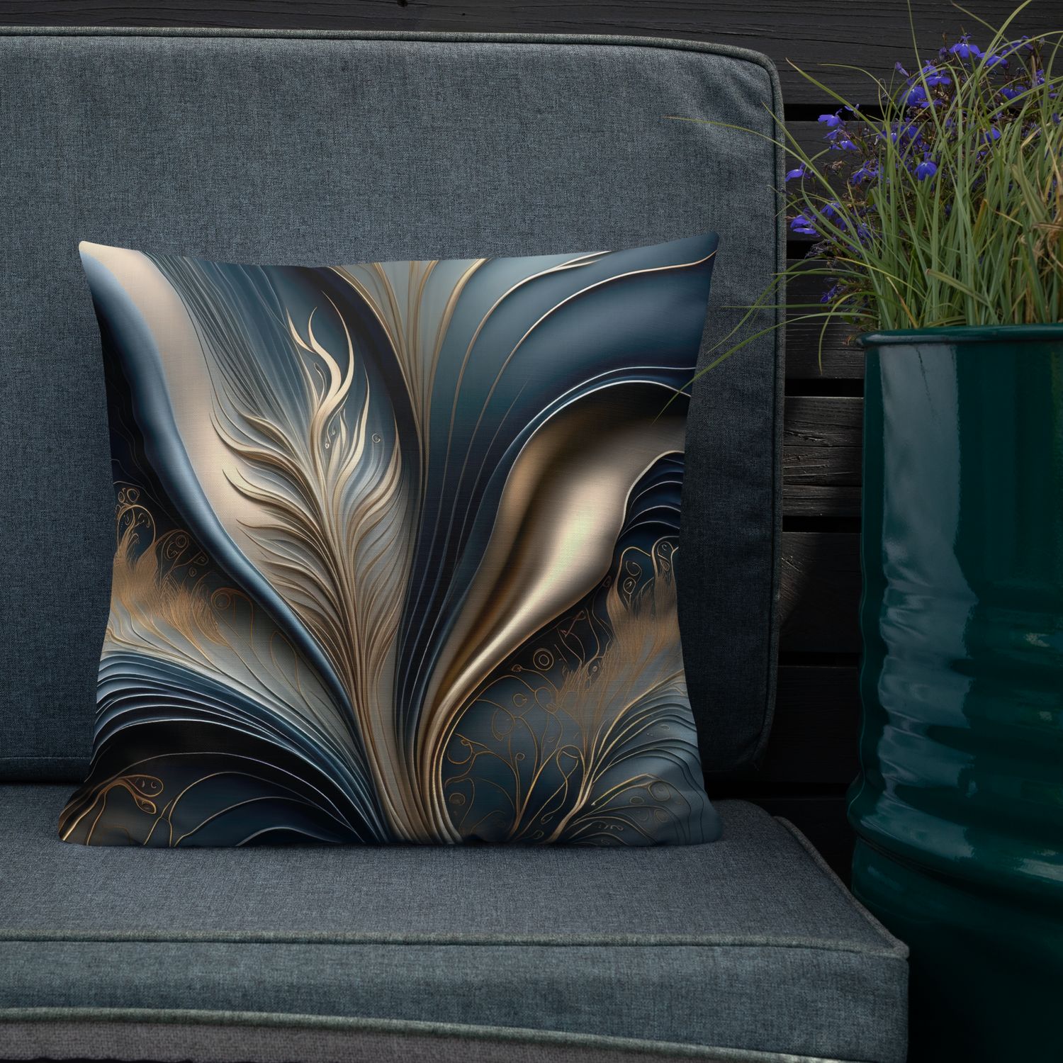 Emerald Whisper Teal and Gold Abstract Floral Art