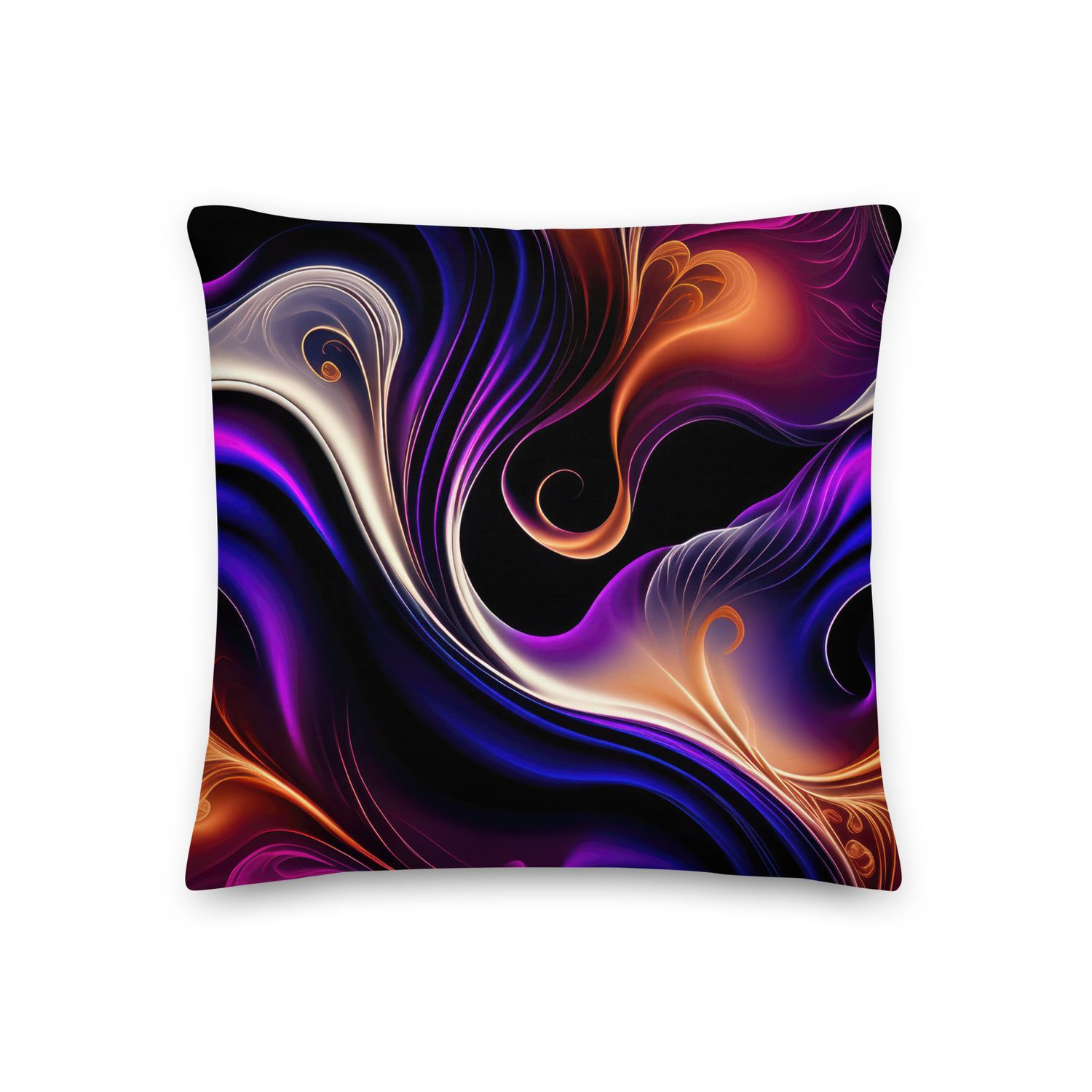 Fiery Waves - Bold Purple, Orange, and Gold Abstract Premium Pillow, Size: 18×18 - Premium Throw Pillow