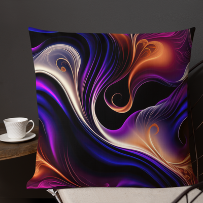 Fiery Waves - Bold Purple, Orange, and Gold Abstract Premium Pillow