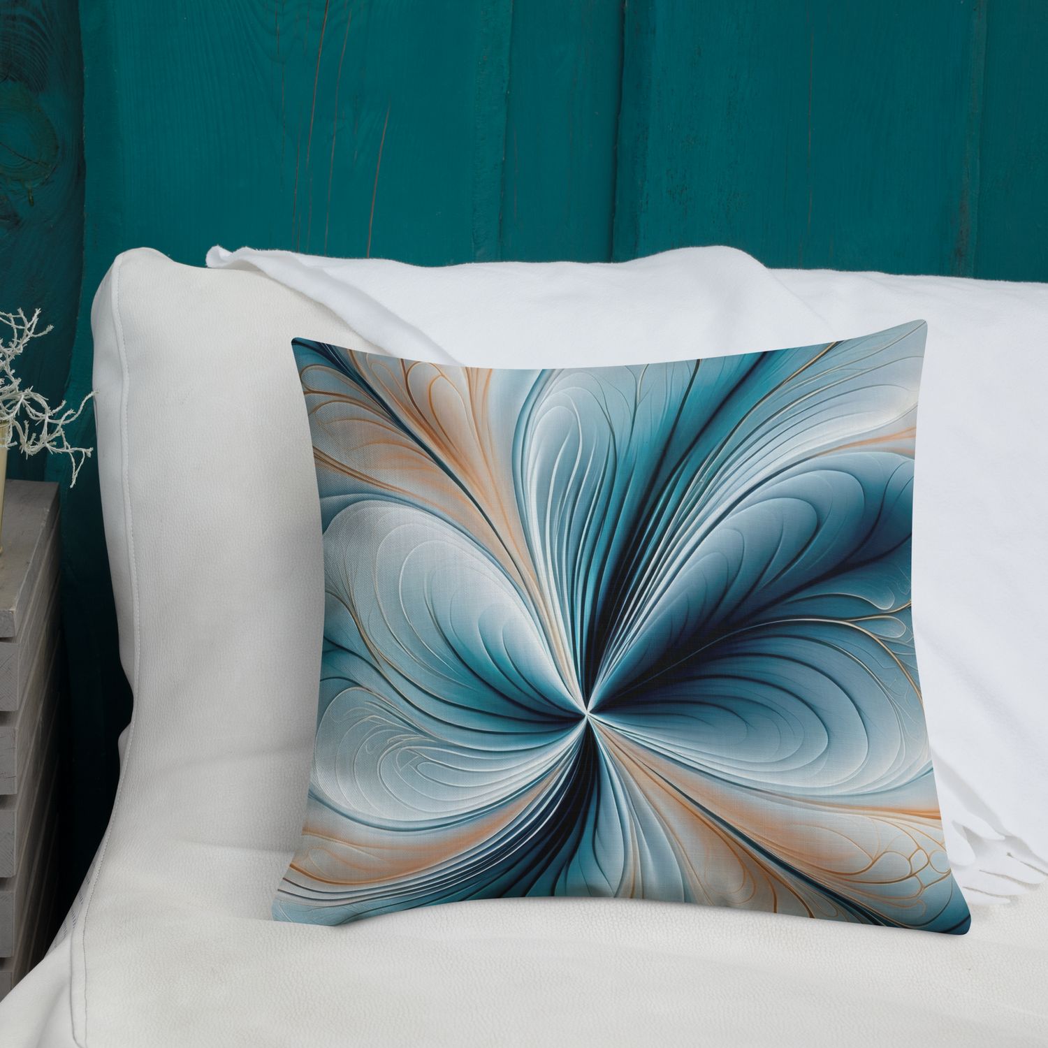 Floral Cascade Soft Teal and Gold Abstract Flow