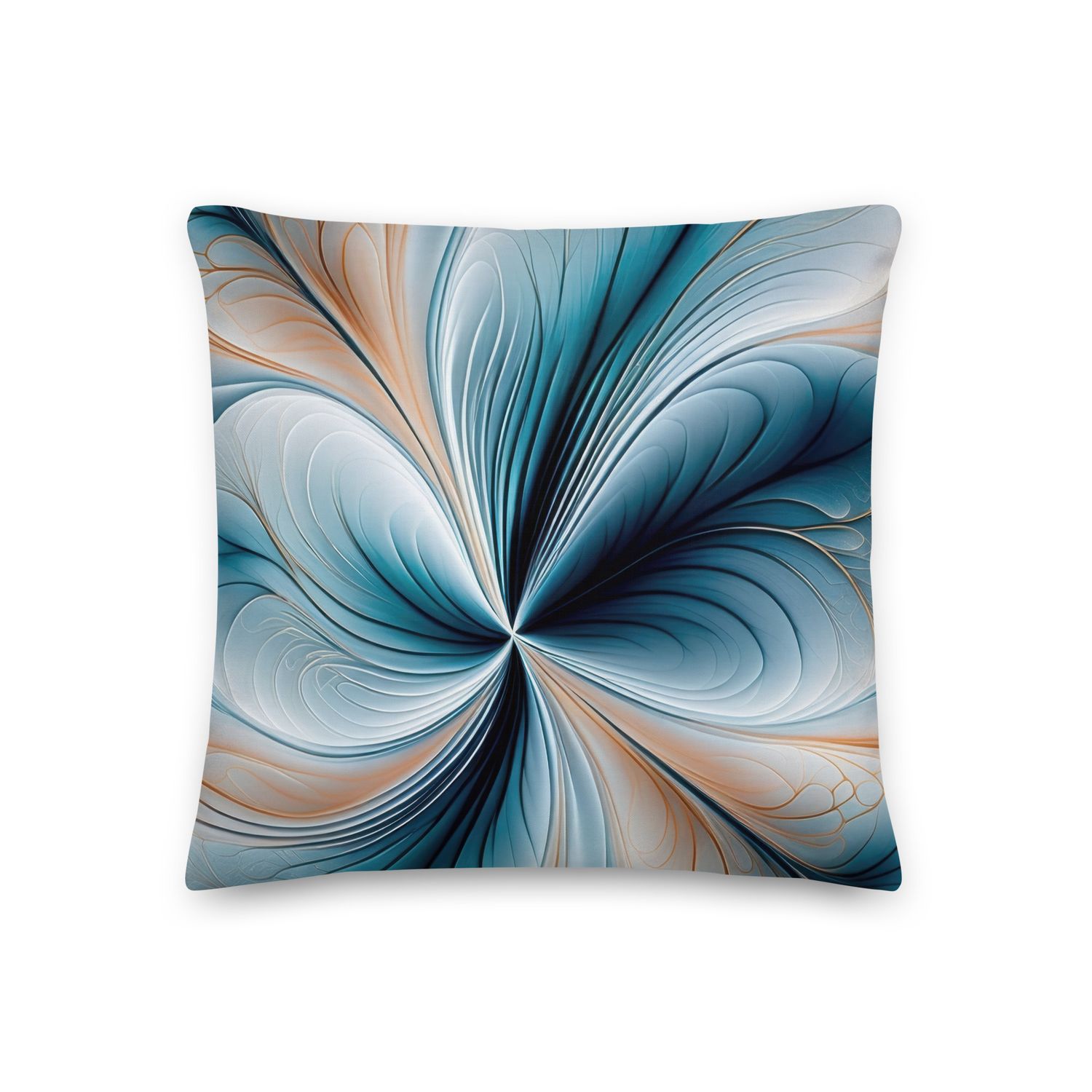 Floral Cascade - Soft Teal and Gold Abstract Flow Premium Pillow, Size: 18×18 - Premium Throw Pillow